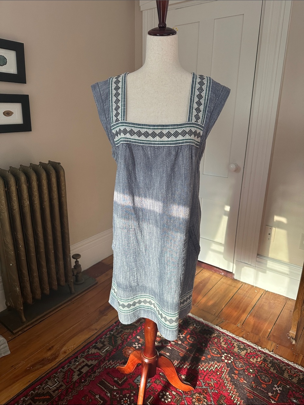 Faherty Blue Organic Cotton Embroidered Square-Neck Summer Dress - Picture 1 of 14